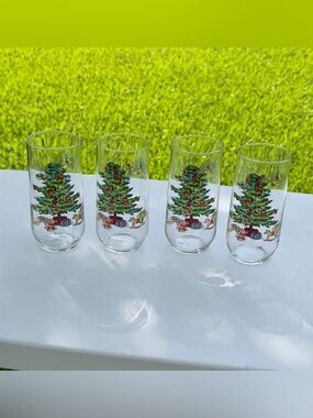 Vintage Luminarc Christmas Tree NOEL Glasses (4) Decorated Toys Holly 5 1/4" T